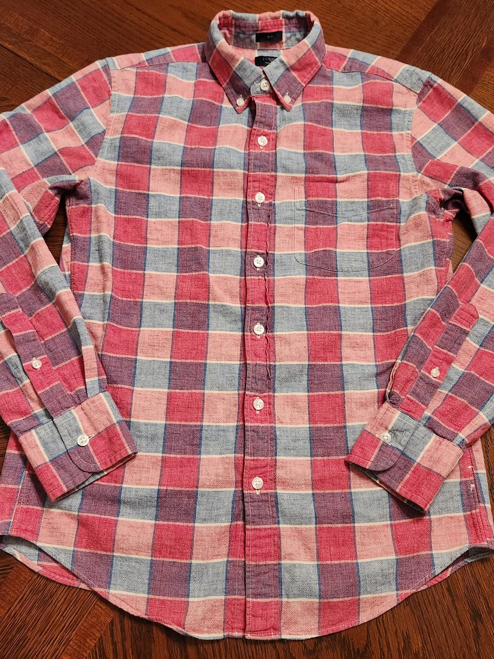 J. Crew Homespun Slim Fit Men's Size S Pink Blue Plaid Cotton Button-Down Shirt